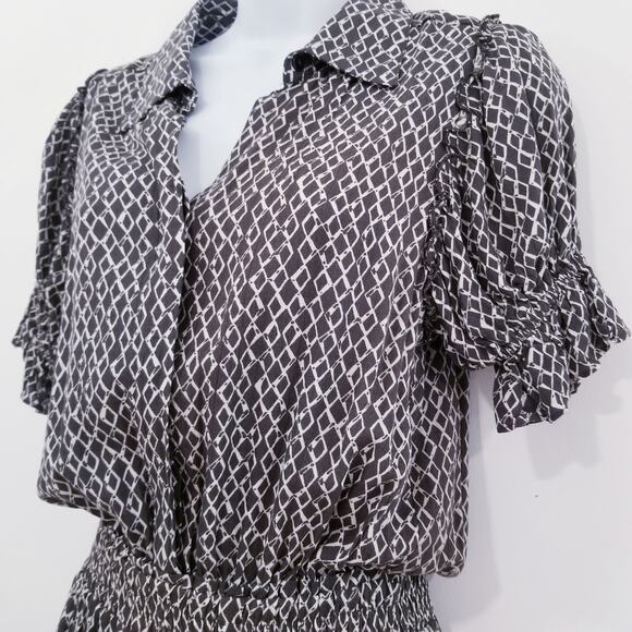 Skylar + Madison Diamond Print Shirred-Waist Mini Dress - Picture 2 of 11